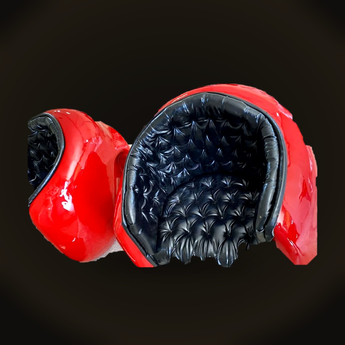 Red lacquer + tufted leather
